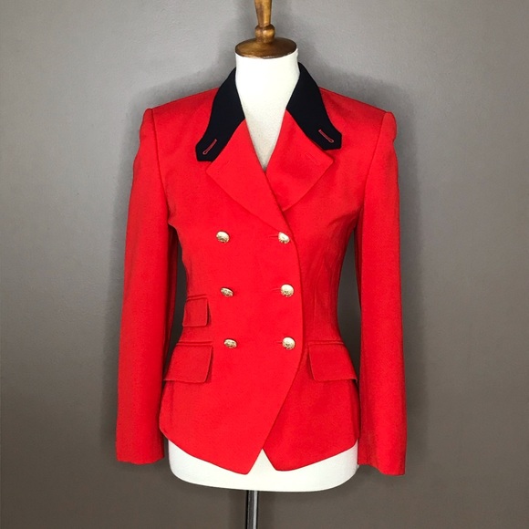 Escada Jackets & Blazers - VTG Escada Margaretha Ley Red Blazer Gold Buttons